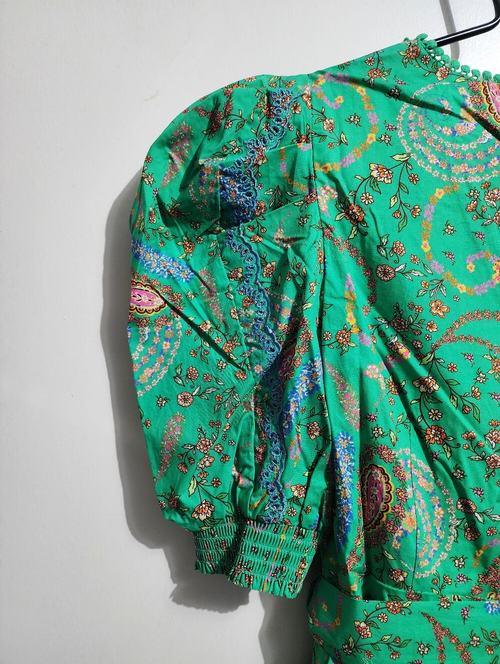 Hale Bob Elaina Poplin Midi Dress Emerald Paisley Puff Sleeve Belted NWT S - Picture 4 of 9